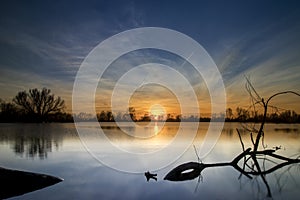 Sunset over a lake