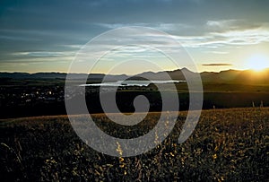 Sunset over the lake Liptovska Mara.