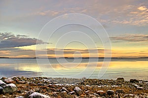 Sunset over lake in Lulea, Sweden