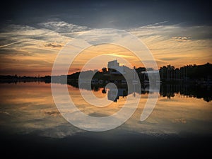 Sunset over the lake Malta, Pozna?, Poland, June 2019 photo