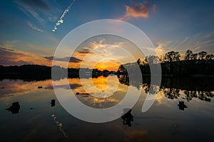 Sunset over Lake Norman from Parham Park, in Davidson, North Car