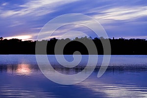 Sunset Over Lake. Purple sky