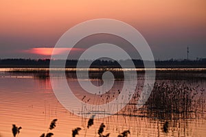 Sunset over lake