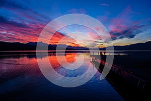 Sunset over lake Woerthersee