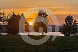 Sunset over lake Zorinsky Omaha Nebraska USA