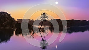 Sunset over Lalbagh lake in Bengalure, India