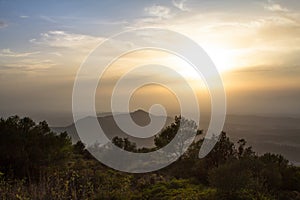 Sunset over the landscape of the mountain range