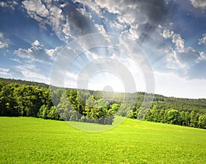 Sunset over landscape in Sumava