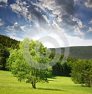 Sunset over landscape in Sumava