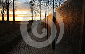 Sunset over Langemark WW1 German Military cemetery, Belgium.