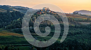 Sunset over Langhe vineyards. Color image