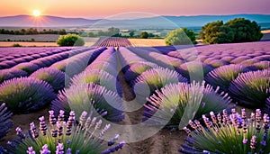 Sunset Over Lavender Fields