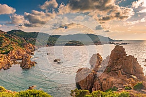 Sunset over Li Cossi beach, Sardinia, Italy