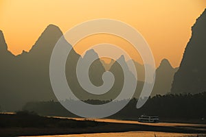 Sunset over the Li river at Xingping, Guilin photo