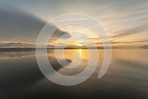 Sunset over the Liptovska Mara reservoir, Slovakia.