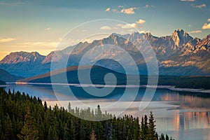 Sunset over Lower Kananaskis Lake in Peter Lougheed Provincial Park, Alberta