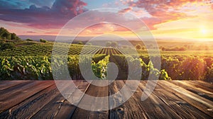 Sunset Over Lush Vineyard.AI generated image