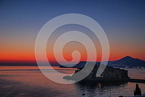 Sunset over the luxury resort of Sveti Stefan on the coast of Montenegro