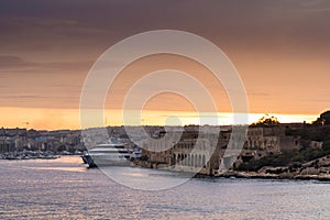 Sunset over Manoel Island, Msida Marina and Marsamxett Harbour,