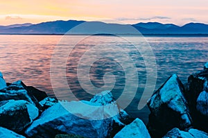 Sunset over marble rocks