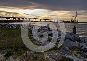 Sunset over Marc Basnight Bridge to Hatteras Island photo