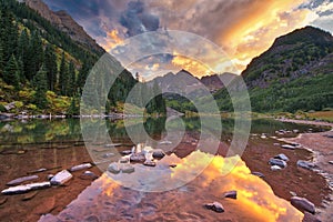 Sunset over Maroon Bells Colorado, USA photo