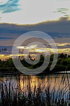 Sunset over a marsh land