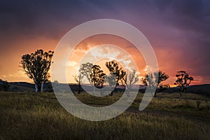 Sunset over Marulan countryside in rural Australia