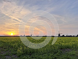 Sunset over the meadows of the Tweemanspolder in Zevenhuizen