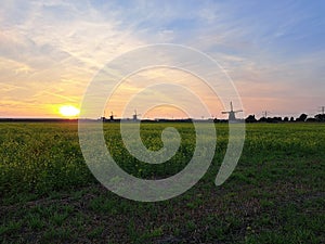 Sunset over the meadows of the Tweemanspolder in Zevenhuizen