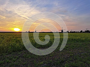 Sunset over the meadows of the Tweemanspolder in Zevenhuizen