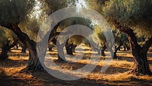 Sunset over Mediterranean Olive Grove: European Farming Scene