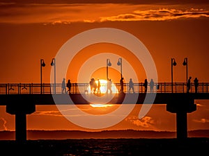 Sunset over Miedzyzdroje Pier, Baltic Sea, Poland