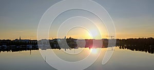 Sunset over Mikkeli city harbour