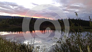 sunset over Minto Lake, Yukon Territory, Canada