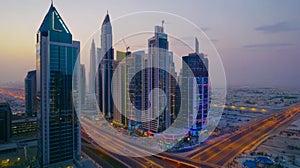 Sunset Over a Modern City with Network Connectivity