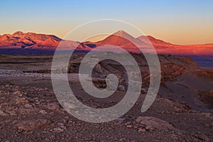 Sunset over the moon valley / valle de la luna in the Atacama desert, Chile