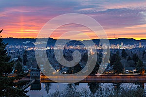 Sunset over Mount Tabor Reservior Portland Oregon