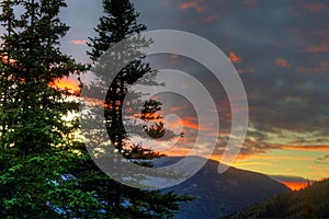 Sunset over the mountain in Denali National park.