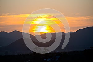 Sunset over mountain range in little karoo