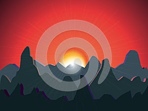 Sunset over mountains background
