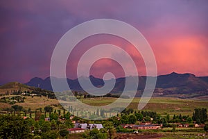 Sunset over the mountains in Clarens, South Africa