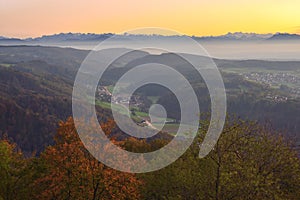 Sunset over mountains near Zurich, Switzerland