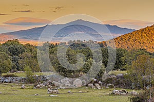 Sunset over the mountains of the Sierra de Guadarrama. madrid Spain