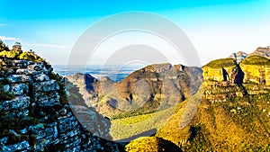 Sunset over the mountains surrounding the Three Rondavels of the Blyde River Canyon