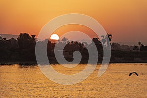 Sunset over the Nile river in Egypt