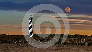 Sunset over North Carolina`s Cape Hatteras Lighthouse