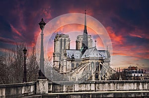Sunset over the Notre-Dame Cathedral in Paris - Fance photo