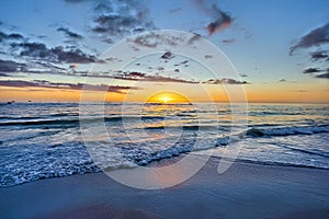 Sunset Over Ocean, Sea And Waves