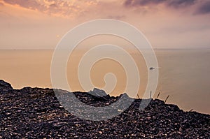 Sunset over the ocean viewed from Cat Ba Island in Vietnam